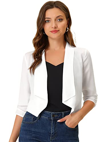 Image of Allegra K Summer Chiffon Bolero Shrug Blazer for Women's 3 /4 Ruched Sleeve Shawl Lapel Thin Lightweight Open Front Cardigans