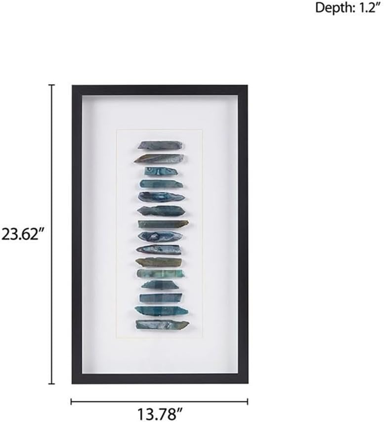 Pemberly Row Stones Real Natural Agate Framed Shadowbox, Blue with Black MDF Frame, 13.78" x 23.62", Glass Panel, Unique Modern Wall Art for Home Decor, Vertical or Horizontal Hanging
