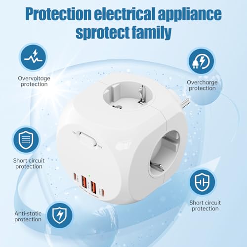4 Fach Steckdosenwürfel, Würfel Mehrfachsteckdose mit USB,3680W Cube Steckdosenleiste, Steckerleiste mit Schalter, Verteilersteckdose Mehrfachstecker Power Cube Ladegerät für Büro Hause,1.8 M Kabel