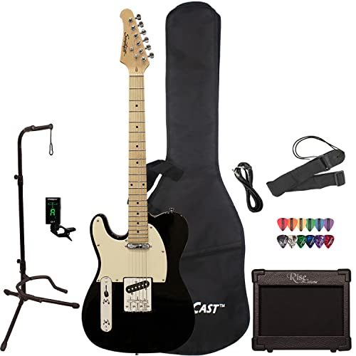 Sawtooth Et Series Left-Handed Electric Guitar Kit, Black With Aged White Pickguard - Includes Amp And Chromacast Accessories #TOP17