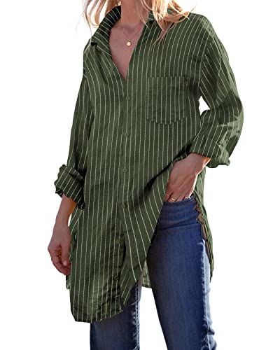 Image of Runcati Womens Button Down Shirts Linen Cotton Long Sleeve Blouse Tunic Tops Cover Up Shirt Loose Beach Bikini Dress