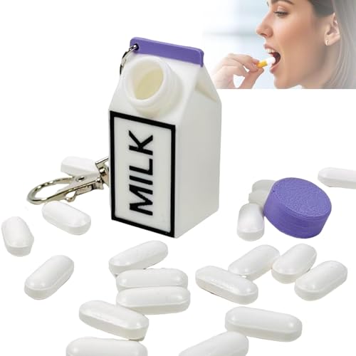 3D Lactose Intolerance Pill Box Milk Carton Shape Keychain Portable