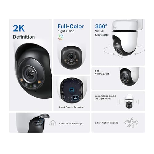 Tapo C510W 2K Outdoor Pan/Tilt Security Camera, 360°Visual Coverage, IP65 WiFi Camera, Motion Tracking, Full-Colour Night Vision, Cloud and Local Storage, Works With Alexa and Google, No Monthly Fee - Image 4