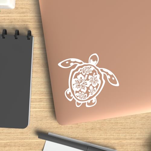 Sea Turtle Hibiscus Tropical Sticker for Car or Truck Window Laptop Water Bottle - 5" Waterproof Decal