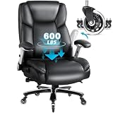 LEMBERI 600 lbs Big and Tall Office Chair, Ergonomic PU Leather Executive Office Desk Chair with Back Support, Heavy Duty Extra Wide Seat Thick Padded Chair (Black)
