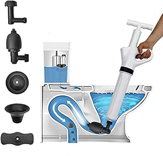 NewFree Toilet Plunger,High Pressure Plunger Kit,Air Clog Remover,Air Drain Blaster Gun with 4 Replaceable Heads,Bathroom Plunger Detachable Assembly Sewer,for Sink Toilet Floor Drain and Pipe Clog