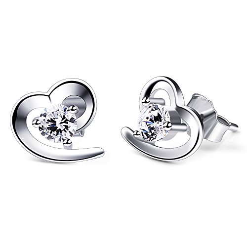 B.Catcher Boucles d'oreilles en argent étincelantes, Zirconium cubique, Coeur, La fête des mères, clous d'oreilles, Cadeau pour les fêtes, les anniversaires Cover