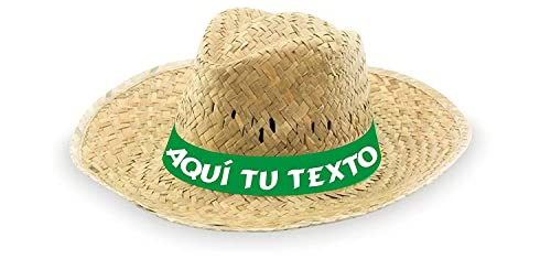 Pack de Sombreros de paja personalizados - Sombrero de paja verde con cinta personalizada para fiestas, eventos deportivos y culturales, romerías. (Pack 25 unidades)