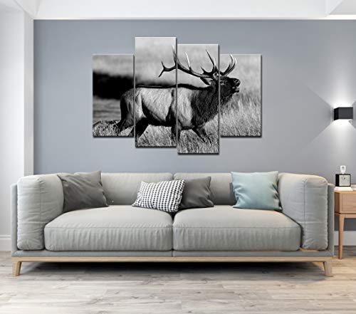 Levvarts - 4 Piece Animal Picture Black And White Bull Elk Canvas Wall Art Painting For Living Room Home Office Decor Modern Wildlife Artwork Framed Gallery Canvas Wrapped Ready To Hang #TOP1