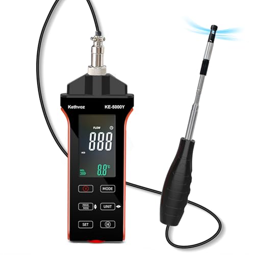 Anemometro digitale a filo di calore, Kethvoz HVAC, misurazione della velocità dell'aria CFM/CMM, flusso di vento 0-999900 ft3/min umidità di temperatura KE-5000Y