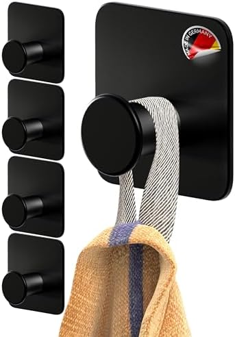 4smile Towel Holder No Drilling – Pack of 5 Towel Hooks Bathroom Black ...