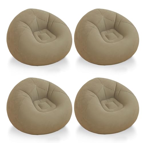 PHENNFUSION Inflatable Bean Bag Chairs Adults Outdoor Blow up Camping Chairs Inflatable Lazy Sofa Folding Portable Bean Bag Loungers Couch Furniture for Movie Night Supplies (4pcs, Coffee Color)