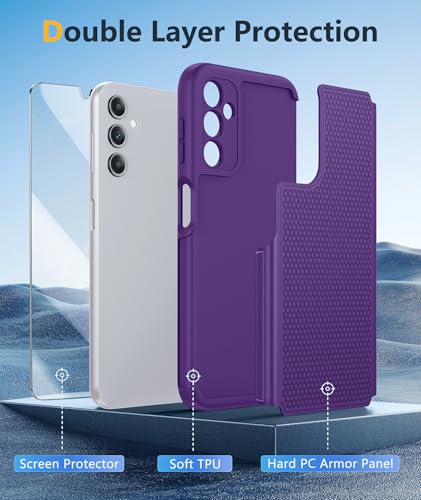 Image of FNTCASE for Galaxy A14-5G Phone Case: Samsung A14 5G Military Grade Drop Protection, 14ft Drop Tested, Screen Protector Included, Anti-Slip Matte Textured, TPU+PC Dual Layer Shockproof Cover (Purple)