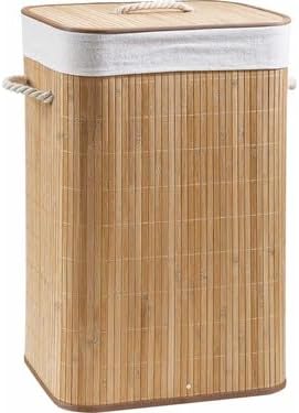 Katlanır Naturel Oval Banyo Bambu Çamaşır Kirli Sepeti Yuvarlak Kare Naturel (Kare) - Görsel 1