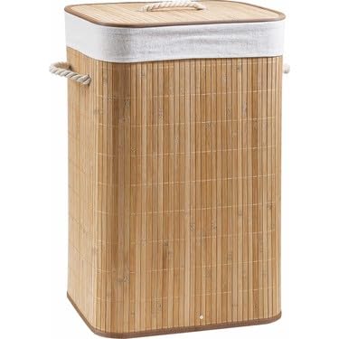 Katlanır Naturel Oval Banyo Bambu Çamaşır Kirli Sepeti Yuvarlak Kare Naturel (Kare)