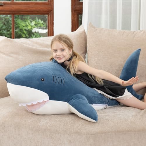 Image of MorisMos 51inch Giant Shark Stuffed Animal, Large Shark Plush Toy Pillow Gift for Kids, Girlfriend, Blue