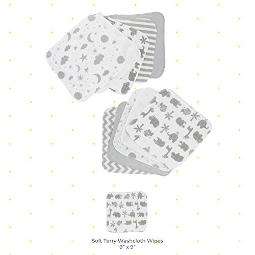 Spasilk Washcloth Wipes Set for Newborn Boys and Girls, Soft Terry Washcloth Set, Pack of 10, Gray Celestial - Thumbnail 3