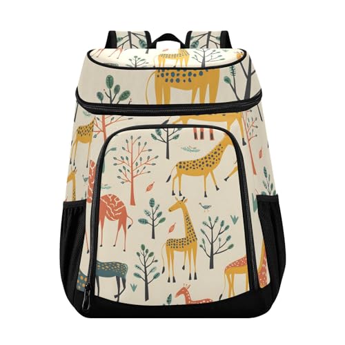 Giraffe Forest Animal Beige Cooler Backpack Cooler Insulated Leak Proof Lunch Backpack 36 Cans Waterproof Soft for Men Women Picnic Hiking Camping Beach