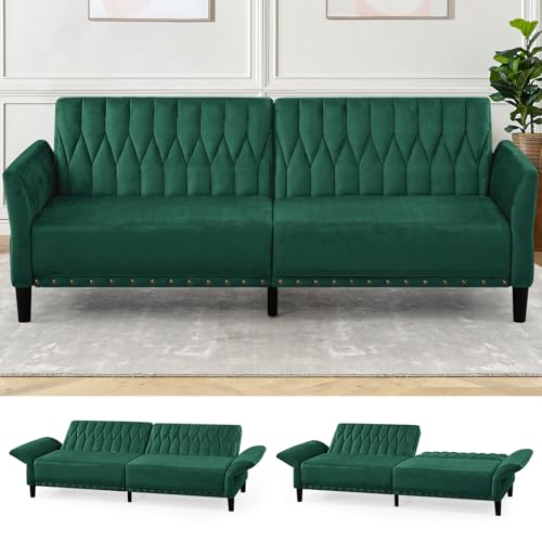 Lesofair 77" Velvet Sleeper Couch with Adjustable Backrests & Armrests,
