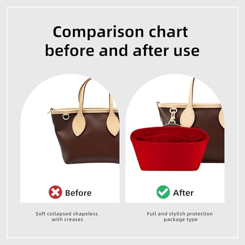 Image of DGAZ Purse Organizer Insert Fits Neverfullbag BB /PM /MM /GM,Silk Bag Organizer,Luxury Handbag & Tote Shaper(Rouge moyen,BB)