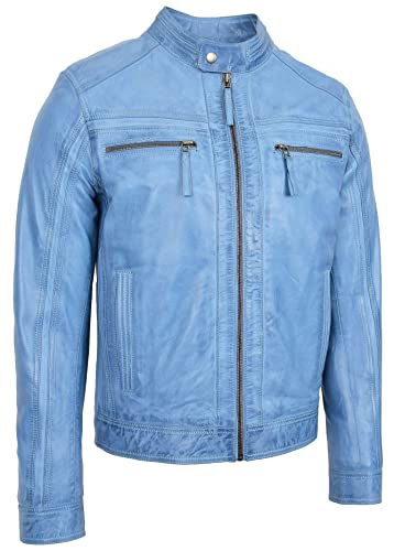 Chaqueta de cuero para hombre color celeste talla L miniatura 5