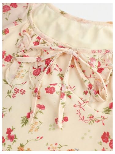 Floerns Girl's Floral Dress Ruffle Short Sleeve Tie Front Summer Beach Dresses3