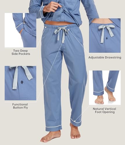 CF Mens Pajamas Set 100% Cotton Sleepwear Button Down Pj Sets Long Sleeve Lounge Set Soft Nightwear with Pockets & Front Fly4