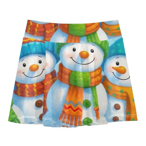 Toddlers Tennis Skirts Cute Snowmen Blue Girls' Shorts Athletic Skorts Preppy Teen Cheer 4t