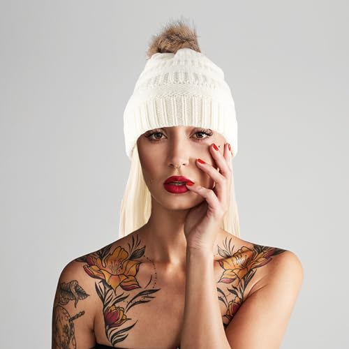 Bonnet postiche amovible cheveux dorés pour masquer une perte de cheveux en hiver - 7