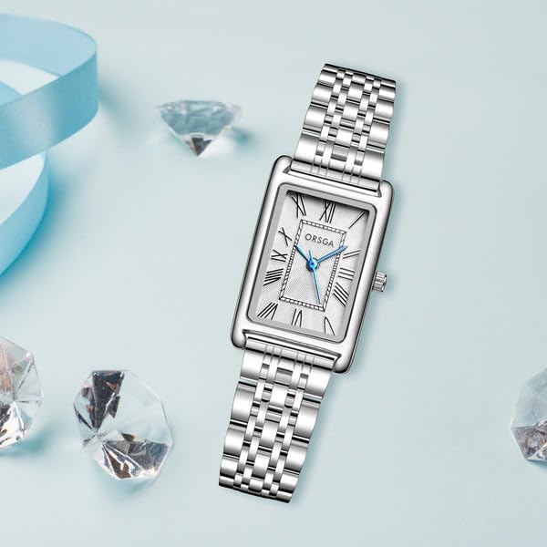 Image of ORSGA Lucid Ladies Watches Rectangular Analogue Quartz Watches for Women Waterproof Fashion Girls Dress Wrist Watches Classic Retro, Elegant Gifts for Women