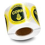 300 Labels, 1 Roll - Corn Allergy Warning Stickers (1.5 inch, Circle Dot) Contains Corn Labels for Allergen Alert Food Advisory, Food Packing, Delis and Restaurants