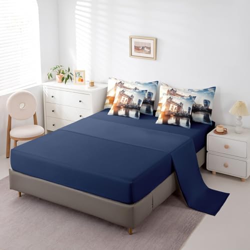Tower Bridge Bed in a Bag Queen Comforter Set 7 Piece,UK London City Building Bedding Sets Drawbridge Sheet Set with Comforter,English Symbol Sunset Bed Set by Erosebridal - Used condition - Image 4