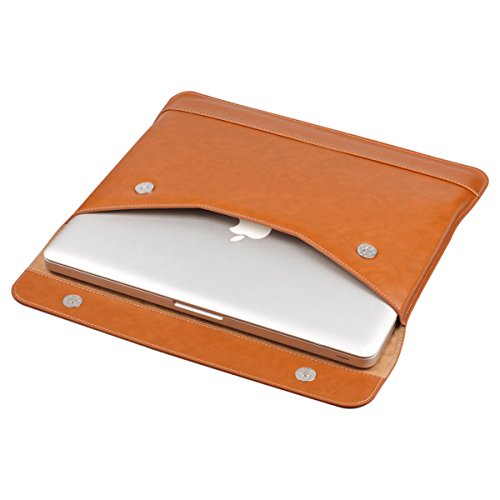 LENTION Split Leather Sleeve Case Compatible 2016-2019 MacBook Pro 13 (Thunderbolt 3), New Mac Air, XPS 13, iPad Pro 12.9 and Ultra Slim Laptop, Magnetic Snaps & Soft Touch (Brown) - Thumbnail 6