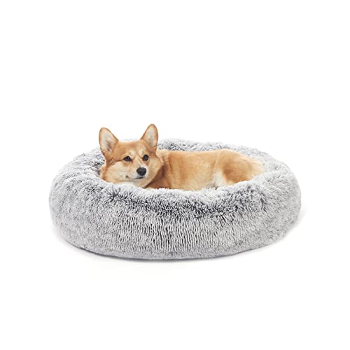 Bedfolks Calming Donut Dog Bed, 30 Inches Round Fluffy Dog Beds for Medium Dogs, Anti-Anxiety Plush...