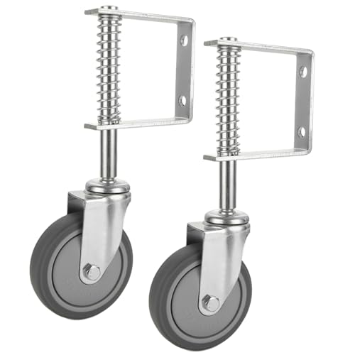 2PCS 4” Spring Loaded Gate Caster, Heavy Duty 250-500 lbs Load Capacity Gate Caster Wheel with Spring Loaded, Universal Mount Pate Gate Caster, 4 Inches Rubber Wheel
