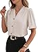 EVALESS Womens Tops Short Sleeve Button Down Shirts Casual Business Dressy Blouses Summer Fashion Clothes Beige L