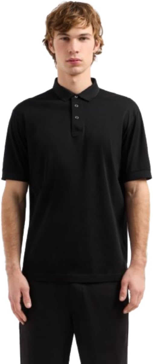 Armani Exchange Mens Milano Black & Gold Back Logo Short Sleeve Polo