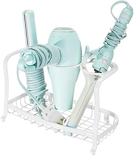 mDesign Hair Straightener Holder  Metal Stand for Holding Hair Brushes and Styling Accessories  Ideal as Hair Dryer Stand  Matte White