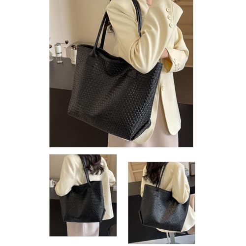 Bolso tote grande de cuero tejido con asa para hombro miniatura 2