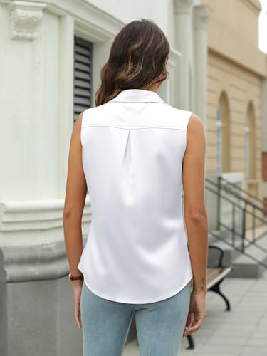 Mawor Womens Silk Satin Sleeveless Button Down Shirts Blouses Solid Casual Loose V Neck Classic Tank Tops for Work Office4