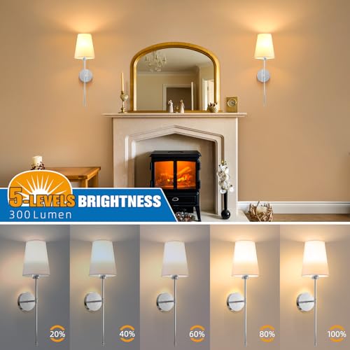 Image of NIORSUN 25.4 inch Brushed Nickel Battery Operated Wall Sconce Set of 2,Rechargeable Wall Lights with Dimmable Detachable Bulbs and Remote,9 Colors Wireless Sconces for Bedroom Living Room Hallway