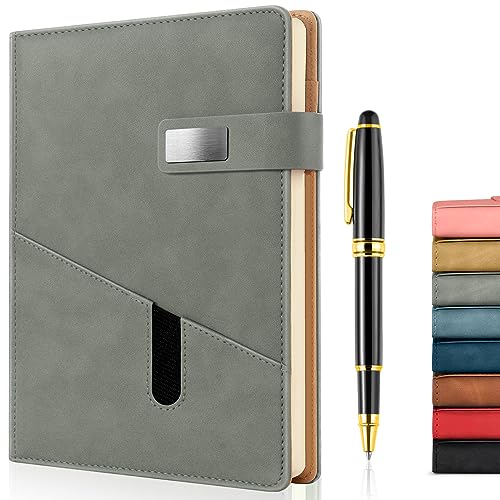 A5 Lined Leather Journal with Pen, 240 Pages Refillable...