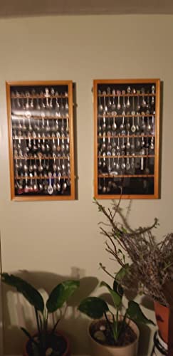 60 Souvenir Spoon Tea Spoon Display Case Rack Holder Wall Cabinet Solid Wood Frame With Uv Protection Lockable Door (Oak Finish) #TOP4