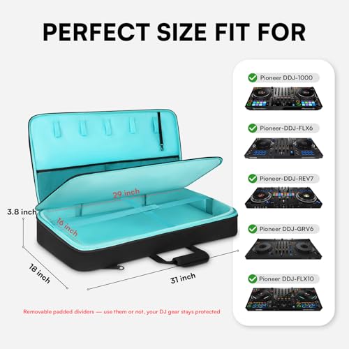 Image of AUROTIER DJ Controller Bag for DDJ FLX10 /DDJ REV5 /DDJ GRV6 /DDJ FLX6 /DDJ 1000 /DDJ 800, Padded DJ Backpack with Multi-pocket for 17 Inch Laptop, DJ Carrying Mixer Case for DJ Equipment, Black