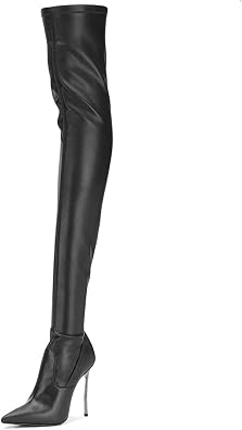 Amazon.com: PORCLAY Botas altas de cuero negro de las mujeres de tacón alto  clásico puntiagudo tacón alto sobre la rodilla botas muslo botas de mujer,  Negro, 6 : Ropa, Zapatos y Joyería