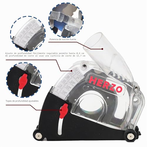 Miniatura 3 de Herzo 115 125 Mm Guía De Corte Con Racor De Aspiración Para Cortar, Negra