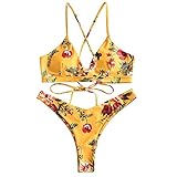 Hollister Damenfrauen Bikini Sexy Flower Printed Badeanzug Bandage Hook Bikinis Sets Weibliche Badebekleidung Push Up Beachwear Badeanzug-Ye_M.