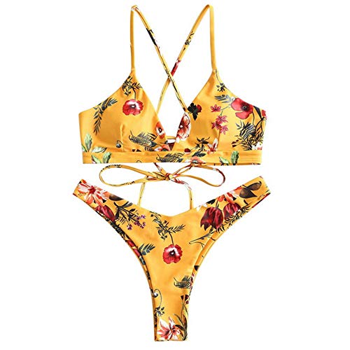 Hollister Damenfrauen Bikini Sexy Flower Printed Badeanzug Bandage Hook...