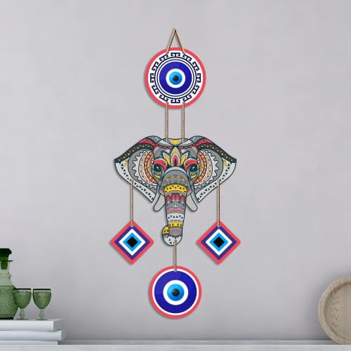 Image of Artvibes Mandala Elephant Evil Eye Wall Hanging for Home Entrance | Nazar Battu MDF Wall Decor | Vastu Inspired Decorative Art for Living Room | Office & Main Door | Housewarming Gift (WH 8551N)