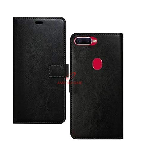 Image of Inside Rubber TPU with Card Pockets Magnetic Closure Protection Compatible with Oppo A12, Oppo A11K (Black)